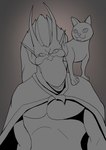 ambiguous_gender anthro duo featureless_chest feral gradient_background hair horn humanoid_pointy_ears male membrane_(anatomy) membranous_wings pointy_ears simple_background wings lshadowart disney gargoyles brooklyn_(gargoyles) domestic_cat felid feline felis gargoyle mammal scalie digital_media_(artwork) line_art