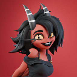 black_clothing black_hair black_lips black_shirt black_topwear breasts button_(fastener) clothed clothing eyelashes female hair horn lips long_eyelashes looking_at_viewer red_background red_body red_skin shirt simple_background smile solo teeth topwear yellow_sclera lia3d lia3d_(modeler) hellaverse helluva_boss millie_(helluva_boss) demon demon_humanoid humanoid imp 2025 3d_(artwork) digital_media_(artwork) hi_res