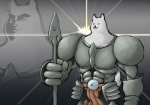 anthro armor melee_weapon polearm solo spear weapon deffend fist_of_the_north_star undertale undertale_(series) greater_dog kenshiro canid canine canis domestic_dog mammal 2015 crossover