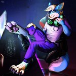 1:1 2021 4_toes 5_fingers absurd_res anthro canid canine canis coyote digital_media_(artwork) eyebrows eyelashes feet fingers hi_res male mammal purple_eyes smile solo tai_l_rodriguez toes