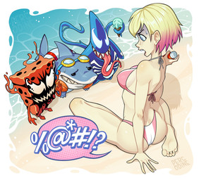 anthro arm_floatie back-tie_bikini back_dimples back_groove beach bikini blonde_hair blue_eyes breasts butt clothing dessert eyebrows eyewear eyewear_on_head feet female female_human feral food goggles goggles_on_head grawlixes group hair highlights_(coloring) holding_food holding_ice_cream holding_ice_cream_cone holding_object ice_cream ice_cream_cone kneeling male male_anthro nipple_outline open_mouth pink_highlights pistachio_ice_cream sharp_teeth side_boob swim_ring swimwear teeth tongue tongue_out two-piece_swimsuit percodine marvel nickelodeon spongebob_squarepants carnage_(marvel) gwenpool jeff_the_land_shark patrick_star spongebob_squarepants_(character) venom_(marvel) aquatic asterozoan echinoderm human klyntar land_shark_(species) mammal sea_sponge starfish symbiote 2025 crossover hi_res
