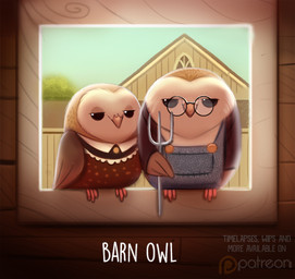 barn beady_eyes black_eyes building clothed clothed_feral clothing dress duo eyewear farmer feathered_wings feathers female feral fully_clothed fully_clothed_feral glasses gothic_architecture humor male overalls parody pitchfork pun tan_body tan_feathers text tools visual_pun white_body white_feathers window wings piper_thibodeau american_gothic avian barn_owl bird owl tyto tytonid digital_media_(artwork) digital_painting_(artwork) english_text inspired_by_formal_art painting_(artwork)
