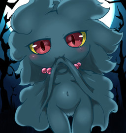 anthro black_body blush bodily_fluids breasts clothed clothing clothing_lift female genitals hair looking_at_viewer narrowed_eyes night not_furry nude outside pokemorph presenting presenting_vulva red_eyes simple_background small_breasts solo thigh_gap vulva yellow_sclera tokemaru nintendo pokemon generation_2_pokemon ghost humanoid mammal misdreavus pokemon_(species) spirit 2020 digital_media_(artwork)