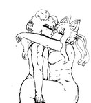 anthro female hair hug iyel kissing leaning_on_wall leg_grab love male male/female ponytail broofdoggie don young_love canid canine canis domestic_dog hybrid mammal hi_res monochrome