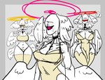 1_eye anthro big_breasts blush breasts clothed clothing cross dialogue female fur group halo multi_wing partially_clothed pink_eyes red_eyes speech_bubble white_body white_fur wings yellow_eyes thatpaddles horniel_(thouartphi) angel biblically_accurate_angel seraph_(angel) hi_res