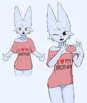 anthro bottomless claws clothed clothing female finger_claws heart_symbol looking_at_viewer one_eye_closed oversized_clothing shirt solo topwear wink winking_at_viewer jeffman24 asian_mythology chinese_mythology east_asian_mythology mythology nine_sols red_candle_games soyjak nuwa_(nine_sols) felid feline mammal solarian hi_res incest_(lore)
