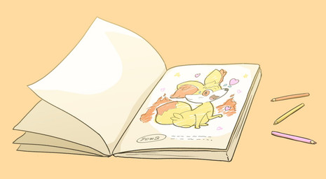 ambiguous_gender bodily_fluids colored_pencil_(object) coloring_book coloring_page drawn_over feral fire flattened fur heart_symbol implied_transformation inanimate_transformation inner_ear_fluff orange_body orange_fur paper pencil_(object) simple_background solo sweat tail transformation tuft white_body white_fur yellow_body yellow_fur kareha_21909 nintendo pokemon canid canine fennekin fox generation_6_pokemon mammal pokemon_(species)