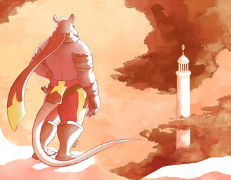 anthro bandaged_arms bottomwear clothed clothing fur male male_anthro outside pants rear_view red_bottomwear red_clothing red_pants red_scarf scarf solo standing tail white_body white_fur white_tail yellow_bottomwear yellow_clothing yellow_pants yellow_scarf chocolateandmilk mammal murid murine rat rodent