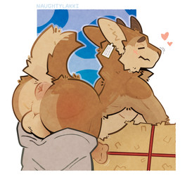 abstract_background animal_genitalia animal_penis anthro anus balls big_balls blush blush_lines bottomwear bottomwear_down brown_body brown_fur butt clothed clothing ear_piercing ear_tag equine_genitalia equine_penis fluffy flustered fur genitals hay hay_bale heart_symbol horn leaning light_belly male outline pants pants_down partially_clothed penis perineum piercing presenting presenting_anus presenting_hindquarters puffy_anus raised_tail short_tail solo tail tail_anus lakkithefox bovid caprine goat mammal absurd_res hi_res watermark