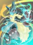 3_fingers 3_toes ambiguous_gender anthro black_body black_fur blue_body blue_fur feet fingers fur pawpads red_eyes semi-anthro solo spikes toes yellow_body yellow_fur sikai nintendo pokemon canid canine generation_6_pokemon mammal mega_evolution mega_lucario pokemon_(species) 2016 digital_media_(artwork)