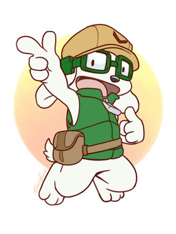3_toes 4_fingers anthro big_ears black_nose clothing eyewear feet fingers floppy_ears fur gesture goggles hand_gesture hat headgear headwear jacket jacket_vest jumping lop_ears male open_mouth pink_tongue pointing purse simple_background solo tail toes tongue topwear vest white_body white_fur white_tail eclipticafusion cave_story jack_(cave_story) lagomorph leporid mammal mimiga rabbit 3:4 digital_drawing_(artwork) digital_media_(artwork)