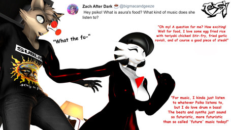 anthro big_breasts black_body black_choker black_clothing black_dress black_fur black_hair black_highlights black_jewelry black_latex black_necklace breasts brown_body brown_fur brown_hair choker cleavage clothed clothed_anthro clothed_female clothed_humanoid clothed_male clothing dress duo eyewear female fur glasses hair highlights_(coloring) jewelry latex latex_choker latex_clothing latex_dress male male/female multicolored_body multicolored_fur multicolored_hair necklace q&a shirt t-shirt talking_to_viewer topwear two_tone_body two_tone_fur two_tone_hair white_body psikokinetic warfaremachine_(modeler) nintendo pokemon sublime asura_(psikokinetic) psiko_(psikokinetic) canid canine canis gardevoir generation_3_pokemon humanoid jackal mammal pokemon_(species) 2024 3d_(artwork) absurd_res digital_media_(artwork) hi_res source_filmmaker_(artwork)