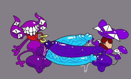 2_horns 2_penises 3_eyes 5_eyes anthro balls big_balls big_penis black_nose black_tail blue_penis bodily_fluids brown_clothing brown_topwear brown_vest clothing duo floating floating_hands fur genital_fluids genitals gloves grey_background handwear horn huge_balls huge_penis humanoid_genitalia humanoid_penis hyper hyper_balls hyper_genitalia hyper_penis looking_at_viewer male multi_eye multi_genitalia multi_penis multicolored_clothing multicolored_topwear penis precum purple_body purple_ears purple_fur purple_horn purple_penis purple_tail scrotum_flap side_view simple_background tail teeth topwear two_tone_clothing two_tone_tail two_tone_topwear two_tone_vest vein veiny_penis vest white_clothing white_gloves white_handwear superiorfox bob_(superiorfox) alien demon domestic_cat felid feline felis mammal 2025 digital_media_(artwork)