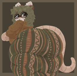 ambiguous_gender anthro belly big_butt brown_body brown_fur butt clothing eyewear fur glasses green_body green_fur green_hair hair huge_butt hyper hyper_butt long_hair long_tail orange_clothing orange_sweater orange_topwear overweight slightly_chubby solo surprised sweater tail topwear yellow_eyes lou_pancake forbidden_pants basil_(lou_pancake) mammal murid murine rat rodent hi_res nonbinary_(lore)