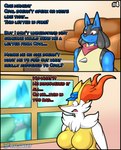 anthro apartment big_breasts blue_body breasts casual_nudity clothed clothing delivery_(commerce) dialogue duo female fur humor illusion inside male postal_delivery red_body red_fur scarf spying text transformation window yellow_body yellow_fur al_gx nintendo pokemon pokemon_legends_arceus crimson_(al_gx) logan_(al_gx) braixen canid canine generation_4_pokemon generation_6_pokemon generation_8_pokemon hisuian_form hisuian_zoroark lucario mammal pokemon_(species) regional_form_(pokemon) comic english_text hi_res story