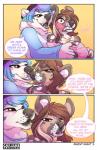 2016 anthro bear big_breasts black_nose black_tongue blue_hair border breast_grab breasts brown_eyes brown_hair canid canine canis chest_tuft claws clothed clothing comic dialogue digital_media_(artwork) domestic_dog duo ear_piercing english_text facial_piercing female female/female fur gabe_(barnabell) hair hand_on_breast hat headgear headwear liz_(barnabell) mammal nose_piercing open_mouth piercing polar_bear seamen shaded simple_background slightly_chubby smile speech_bubble stamp teeth text tongue tongue_piercing tuft ursine white_body white_border white_fur