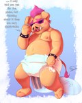 anthro biped clothed clothing diaper eyewear food male nipples pizza solo sunglasses text topless wearing_diaper wearing_sunglasses pekkorekko pampers teenage_mutant_ninja_turtles bebop mammal mutant_(tmnt) suid suine sus_(pig) wild_boar absurd_res english_text hi_res