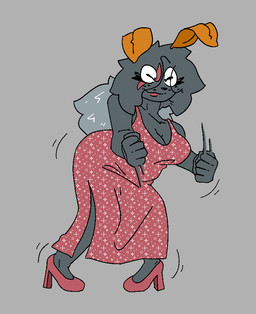 antennae_(anatomy) anthro biped breasts cleavage clothed clothing dancing dress eyes_closed female footwear freckles grey_body grey_hair hair high_heels motion_lines red_clothing red_dress shoes smile solo raewtf moth_(raewtf) arthropod insect lepidopteran moth 2025 digital_media_(artwork)