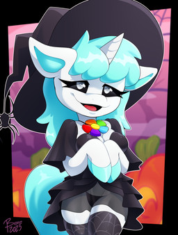 anthro breasts clothing costume female halloween_costume hat headgear headwear holidays horn looking_at_viewer magic_user shy smile solo tail white_horn witch witch_costume witch_hat beredolly halloween mob_entertainment mythology poppy_playtime smiling_critters craftycorn equid equine horse mammal mythological_creature mythological_equine pony unicorn absurd_res hi_res