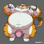 anthro balls belly big_belly black_nose genitals humanoid_genitalia humanoid_hands humanoid_penis male moobs navel nipples overweight overweight_anthro overweight_male penis solo white_body yellow_body manlyster mario_bros nintendo meowser felid mammal 1:1 2022 hi_res