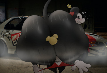 anthro big_butt black_body blush butt car clothing female gloves handwear hat headgear headwear huge_butt solo thick_thighs thong underwear vehicle crowundeadcat disney minnie_mouse mammal mouse murid murine rodent hi_res