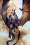 anthro beard bottomwear claws clothing facial_hair horn loincloth male mane solo tail wings pacelic mythology douglas_(douglas0828) dragon mythological_creature mythological_scalie scalie hi_res