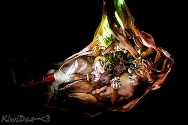 ambiguous_gender ambiguous_prey animal_genitalia animal_penis anthro antlers bdsm bondage bound brown_body brown_fur canine_genitalia canine_penis choker cramped ear_piercing ear_ring erection extreme_size_difference flashlight fully_inside fur genitals glowing glowing_body glowing_fur glowing_genitalia glowing_penis green_body green_fur grey_body group horn inside_stomach jewelry larger_pred male male_prey necklace open_mouth pawpads penis piercing pink_penis restrained restrained_arms restraints ring_piercing rope size_difference soft_vore trio unseen_pred vore white_body kiwidox kiwidox_(character) american_opossum deer mammal marsupial rexouium 3:2 hi_res