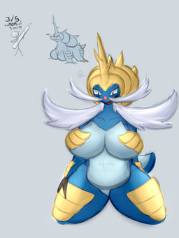 anthro armor big_breasts breasts duo female headgear helmet male open_mouth simple_background surprised text thick_thighs whiskers vagoncho nintendo pokemon pokemon-specific_day samurott_day anon generation_5_pokemon mammal mustelid pokemon_(species) samurott 3:4 english_text hi_res sketch