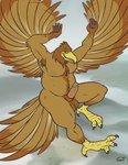 3_toes 5_fingers animal_genitalia anthro armpit_hair avian_feet balls beak biped body_hair brown_body brown_feathers claws cloud detailed_background erection feathers feet fingers flying genitals glans gloves_(marking) humanoid_genitalia humanoid_hands humanoid_penis hybrid_genitalia hybrid_penis landscape male male_anthro markings midair non-mammal_balls nude nude_anthro nude_male outdoor_nudity outside overweight overweight_anthro overweight_male penis piercing pink_penis sheath sheathed_humanoid_penis smile smiling_at_viewer solo tail tail_feathers toe_claws toes tongue tongue_out wings yellow_beak yellow_feet gtskunkrat accipitrid accipitriform avian bird eagle digital_drawing_(artwork) digital_media_(artwork) hi_res signature