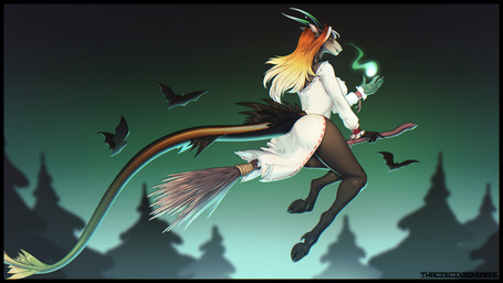 5_fingers anthro biped black_border border breasts butt claws clothed clothed_anthro clothed_female clothing cloven_hooves dewclaw_hooves dress ear_piercing female finger_claws fingers frill_(anatomy) grey_body hair hooves horn orange_hair outside piercing plant rear_view sitting sky smile solo tail tail_frill tapering_tail teeth tree underhoof unguligrade thalislixeon mythology thalis aquatic bat bovid caprine mammal mythological_creature mythological_marine sea_goat 16:9 2025 digital_drawing_(artwork) digital_media_(artwork) hi_res widescreen