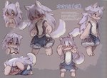 ambiguous_gender anthro bare_chest big_feet blush clothed clothing ear_tuft ears_front eyewear feet fur glasses hair looking_at_viewer male open_mouth purple_eyes shy simple_background solo teeth text tuft whiskers white_body white_fur white_hair young young_anthro tsukushi_akihito wolf_(tsukushi_akihito) canid canine canis mammal wolf digital_media_(artwork) hi_res japanese_text model_sheet translation_request