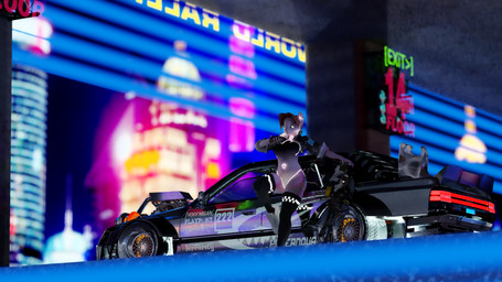 anthro car city city_background clothing female leaning_on_car leaning_on_object legwear solo thigh_highs vehicle weapon checkered_(artist) hasbro my_little_pony fan_character libi_(checkered) equid equine horse mammal pony 16:9 3d_(artwork) 4k absurd_res blender_(artwork) digital_media_(artwork) hi_res widescreen