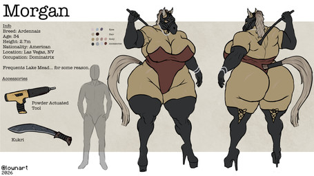 anthro armwear big_breasts big_butt biped black_clothing boots breasts butt cleavage clothed clothing dominatrix elbow_gloves female female_anthro footwear front_view gimp_mask gloves handwear high_heeled_boots high_heels holding_object holding_riding_crop holding_whip huge_butt huge_thighs kukri legwear mask power_drill rear_view red_clothing riding_crop shoes solo standing text thick_thighs thigh_boots thigh_highs whip lowndrawthing morgan_(lownart) equid equine horse mammal 16:9 4k absurd_res english_text hi_res model_sheet widescreen