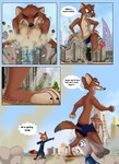 2024 4_fingers angry anthro body_size_growth bottomwear brown_body brown_fur building canid canine cheek_tuft city city_background city_crushing city_destruction city_skyline cityscape clothed clothing comic cracked_ceiling cracks detailed_background dialogue disney duke_weaselton english_text european_rabbit facial_tuft fairytalesartist female fingers fox fur glowing glowing_body group growing hi_res judy_hopps lagomorph least_weasel leporid macro macro_anthro macro_male male mammal multicolored_body multicolored_fur mustelid musteline nick_wilde oryctolagus outside pivoted_ears police police_officer police_uniform rabbit rabbit_ears red_eyes red_fox shirt shorts size_difference size_transformation speech_bubble surprise surprised_expression teeth text topwear transformation true_fox true_musteline tuft uniform weasel yelling zootopia
