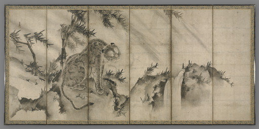 4_fingers 4_toes ambiguous_feral ambiguous_gender bamboo cjk_character cliff detailed_background fangs feet feral fingers fur grass leaf outside plant quadruped side_view sitting solo tail teeth toes waterfall whiskers sesson_shukei public_domain felid mammal pantherine tiger 16th_century absurd_res ancient_art hi_res huge_filesize monochrome painting_(artwork) traditional_media_(artwork) traditional_painting_(artwork)