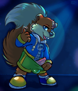 animal_genitalia anthro balls bottomwear bottomwear_down bulge clothed clothing clothing_pull fluffy footwear genitals gesture hoodie male nightclub pants pants_down partially_clothed penis shoes shorts sneakers solo taper tapering_penis topwear conditional_dnp pocketpaws conker's_bad_fur_day rareware conker mammal rodent sciurid tree_squirrel hi_res