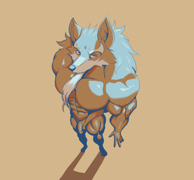 abs aged_up anthro balls barazoku beard biceps black_nose blue_body blue_fur ears_up eyebrows facial_hair feet flaccid fur genitals male mature_anthro mature_male muscular muscular_anthro muscular_male pecs penis perspective solo triceps pinumontbalou sdorica law_(sdorica) canid canine canis mammal wolf hi_res