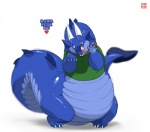 blue_body bottomless clothed clothing heart_symbol looking_at_viewer male obese obese_male overweight overweight_male rawr simple_background solo tail thick_tail tongue white_background gillpanda mythology odendo_(character) dragon mythological_creature mythological_scalie scalie