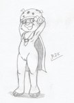 anthro arms_above_head belly cape cape_only clothing disguise female flat_chested genitals mostly_nude nipples nude pussy solo standing young young_anthro reddragonkan disney talespin molly_cunningham bear mammal graphite_(artwork) monochrome traditional_media_(artwork)