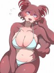 anthro big_breasts bikini blue_eyes blush breasts brown_body brown_fur clothed clothing eyelashes female fluffy fluffy_tail fur inner_ear_fluff navel sitting skimpy smile smiling_at_viewer solo swimwear tail tan_body tan_fur tuft two-piece_swimsuit white_sclera simesaba_poteto beastars juno_(beastars) canid canine canis mammal wolf 2025 hi_res