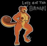 anthro big_breasts breasts brown_body curled_tail female flexing genitals humor navel nipples pun pussy simple_background solo tail text transparent_background salandile nintendo pokemon canid canine dachsbun generation_9_pokemon mammal pokemon_(species) absurd_res alpha_channel hi_res