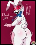 anthro dialogue exclamation_point female fingers glowing glowing_eyes looking_at_viewer looking_back red_eyes simple_background solo text mr_ache five_nights_at_freddy's five_nights_at_freddy's:_security_breach scottgames steel_wool_studios vanny_(fnaf) lagomorph leporid mammal rabbit 2024 absurd_res digital_media_(artwork) english_text hi_res