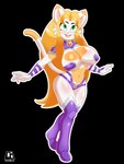 anthro blonde_hair breasts clothing cosplay female hair pose purple_clothing solo cranebear dc_comics teen_titans jessica_young_melis starfire_(teen_titans) domestic_cat felid feline felis mammal 3:4 absurd_res alpha_channel hi_res pinup