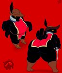 anthro belly big_belly big_butt black_body black_feathers boots butt clothed clothing feathers footwear looking_at_viewer male overweight overweight_anthro overweight_male presenting shoes skimpy solo tabard tabard_only thick_thighs pizzaozzy_(artist) kings_of_hell malphas malphas_(kings_of_hell) avian bird corvid corvus_(genus) crow demon oscine passerine 2021 absurd_res hi_res