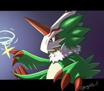 anthro claws feathers green_body green_feathers grey_eyes horn male mask solo wings gekkart bandai_namco digimon digimon_liberator pteromon digital_media_(artwork) digital_painting_(artwork) hi_res