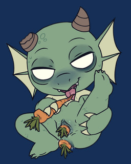 anal anal_penetration anus blush butt carrot empty_eyes featureless_chest female flat_chested food genitals green_body horn improvised_dildo improvised_sex_toy licking looking_at_viewer object_in_ass object_in_pussy penetration plant semi-anthro smile solo spread_legs spreading tongue tongue_out vaginal vaginal_penetration vegetable vulva webbed_ears young young_female toffee_(artist) don't_starve klei_entertainment wurt_(don't_starve) amphibian aquatic fish 2026 4:5 alpha_channel hi_res