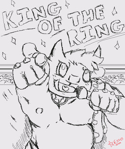 anthro audience belly clothing electronics fingerless_gloves floppy_ears fur gloves group handwear horn looking_at_viewer male microphone musclegut muscular nipples pecs slightly_chubby smile solo wrestling niak enfer_belial bovid caprine goat mammal sketch