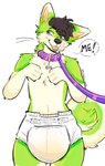 abdl anthro black_hair black_nose blue_eyes blush blush_lines bodily_fluids clothed clothing collar collar_only curled_tail diaper diaper_fetish diaper_only diaper_use eyebrow_through_hair eyebrows first_person_view fur genital_fluids green_body green_fur hair leash leashed_collar leashed_pov looking_away male multicolored_body multicolored_fur navel nude simple_background smile solo standing tail text tongue tongue_out topless translucent translucent_hair two_tone_body two_tone_fur unclean_diaper urine used_diaper wearing_diaper wet_diaper wetting wetting_diaper white_background white_body white_diaper white_fur fructoruu canid canine canis domestic_dog husky mammal nordic_sled_dog spitz 2025 digital_drawing_(artwork) digital_media_(artwork) hi_res
