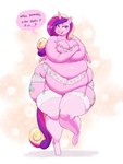 5_fingers anthro anthrofied asking asking_for_opinion asking_how asking_viewer belly big_belly blonde_hair bra clothing covering cutie_mark dialogue feathered_wings feathers female fingers hair hooves horn humanoid_hands legwear lingerie mature_anthro mature_female multicolored_hair multicolored_tail name_drop navel obese obese_anthro obese_female overweight overweight_anthro overweight_female pink_body pink_eyes pink_feathers pink_hair pink_skin pink_tail purple_hair purple_tail question smile solo speech_bubble tail talking_to_viewer text thick_thighs underwear unguligrade wings yellow_tail sirmasterdufel friendship_is_magic hasbro my_little_pony mythology princess_cadance_(mlp) equid equine mammal mythological_creature mythological_equine winged_unicorn absurd_res english_text hi_res