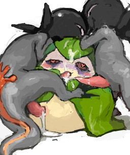 4_toes ambiguous_gender anal anal_penetration animal_genitalia black_body black_claws black_skin blush blush_stickers bodily_fluids claws cum cum_covered cum_drip cum_from_ass cum_from_mouth cum_in_ass cum_in_mouth cum_inside cum_on_face cum_on_partner cum_on_penis cum_on_self cum_pool cum_string digitigrade dripping erection evil_grin feet fellatio feral feral_on_feral genital_fluids genital_slit genitals grey_body grey_skin grey_tail group group_sex half-closed_eyes head_grab heart_eyes heart_symbol interspecies leaf long_tail looking_pleasured lying male male/ambiguous male_penetrating messy multicolored_body multicolored_skin narrowed_eyes nude on_back open_mouth oral orgasm penetration penile penis pink_eyes pink_penis plant pseudo_clothing pupils purple_sclera quadruped reclining red_body red_skin red_tail sex simple_background slit_pupils smile spitroast standing straddling tail tapering_penis threesome toe_claws toes trio two_tone_tail white_background bronzecatworld nintendo pokemon arthropod elemental_creature flora_fauna generation_5_pokemon generation_7_pokemon insect pokemon_(species) reptile salandit scalie swadloon 2017 5:6 digital_media_(artwork) digital_painting_(artwork) painting_(artwork)